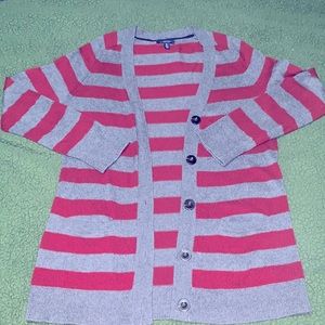 Lands’ End Cotton/Nylon/Wool Red and Gray Men’s Cardigan